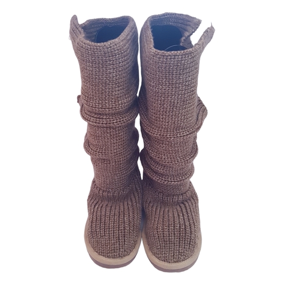 UGG Brown Tall Soft Knit Boots With Buttons - Picture 3 of 14